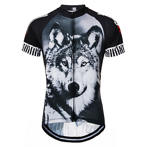 

21Grams Animal Wolf Men's Short Sleeve Cycling Jersey - Black / White Bike Jersey Top Quick Dry Sweat-wicking Sports Terylene Mountain Bike MTB Road Bike Cycling Clothing Apparel / Micro-elastic