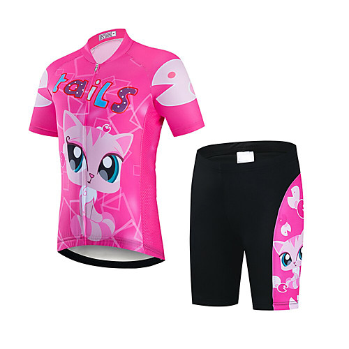 

21Grams Girls' Short Sleeve Cycling Jersey with Shorts - Kid's Spandex Pink / Black Fox Animal Bike UV Resistant Quick Dry Breathable Sports Fox Mountain Bike MTB Road Bike Cycling Clothing Apparel