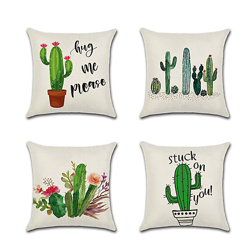 

Set of 4 Linen Pillow Cover Cactus Flowers Rustic Holiday Throw Pillow 4545 cm