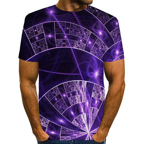 

Men's Plus Size Geometric 3D Print T-shirt Basic Exaggerated Daily Going out Round Neck Purple / Short Sleeve