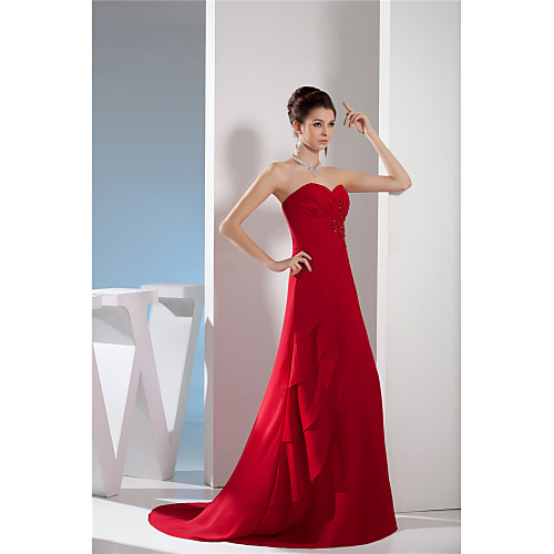 

A-Line Elegant Formal Evening Dress Sweetheart Neckline Sleeveless Sweep / Brush Train Chiffon with Ruched Beading Tier 2021