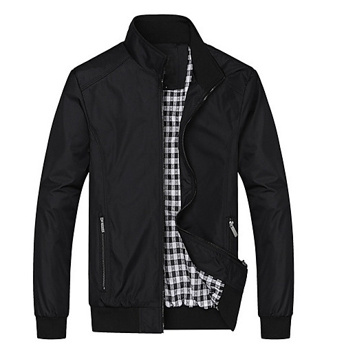 

Men's Daily Regular Jacket, Solid Colored Stand Long Sleeve Polyester Black / Blue / Green