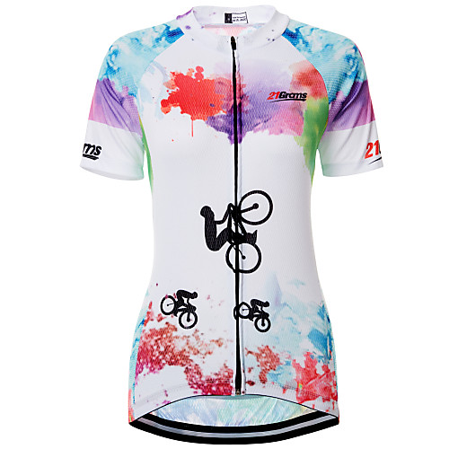 

21Grams Tie Dye Rainbow Women's Short Sleeve Cycling Jersey - BluePink Bike Jersey Top Breathable Quick Dry Back Pocket Sports Terylene Mountain Bike MTB Clothing Apparel / Micro-elastic / Race Fit