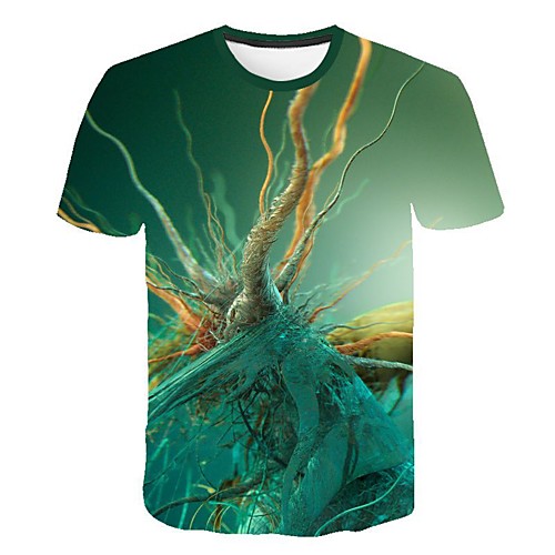 

Men's 3D Print Slim T-shirt Daily Round Neck Green / Short Sleeve