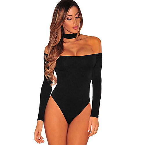 

Women's Backless Bodysuits Nightwear Solid Colored Black S M L