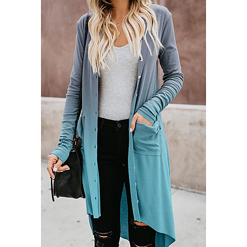 

Women's Color Block Patchwork Basic Fall Trench Coat Long Daily Long Sleeve Faux Leather Coat Tops Blue