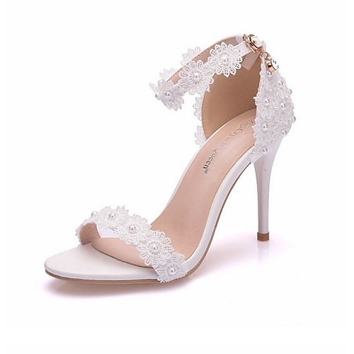 

Women's Wedding Shoes Boho / Beach Stiletto Heel Open Toe PU Summer White
