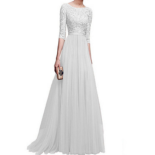 

A-Line Jewel Neck Floor Length Polyester Bridesmaid Dress with Appliques / Ruching