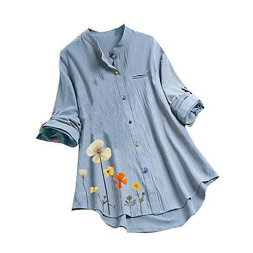 

Women's Plus Size Geometric Loose Shirt - Cotton Daily White / Blue / Green / Light Blue