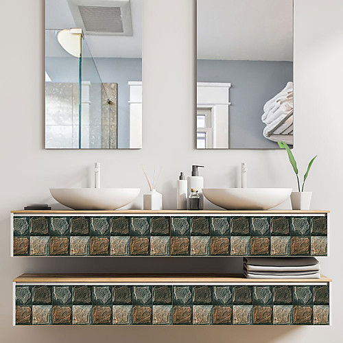 

Fun life 1010cm18pcs Stone Grain Self-Adhesive Waterproof DIY Wall Art Home Kitchen Bedroom Bathroom kitchen Tile Sticker Wall Sticker