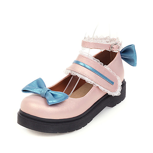 

Women's Flats Low Heel Round Toe Daily Outdoor PU White Blue Light Pink