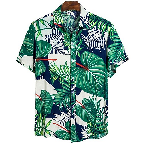 

Men's Shirt Floral Short Sleeve Daily Tops Tropical Green