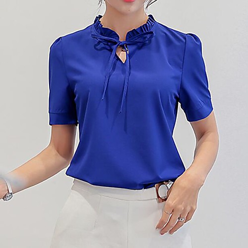 

Women's Solid Colored White Pleated Patchwork Shirt Basic Work Cowl White / Blue / Blushing Pink