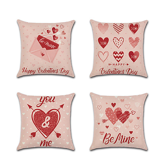

Set of 4 Linen Pillow Cover Holiday Cartoon Lovers Wedding Throw Pillow 4545 cm