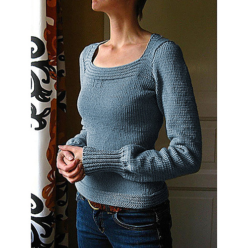 

Women's Solid Colored Long Sleeve Pullover Sweater Jumper, Round Blue / Gray S / M / L