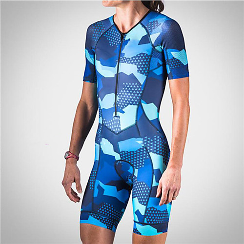 

21Grams Women's Men's Short Sleeve Triathlon Tri Suit Spandex Blue Camo / Camouflage Bike UV Resistant Quick Dry Breathable Sports Camo / Camouflage Mountain Bike MTB Road Bike Cycling Clothing