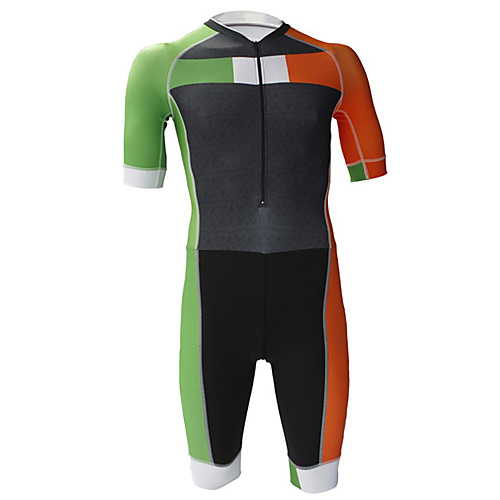 

21Grams Men's Short Sleeve Triathlon Tri Suit Spandex Black / Green Patchwork Bike UV Resistant Quick Dry Breathable Sports Patchwork Mountain Bike MTB Road Bike Cycling Clothing Apparel / Stretchy