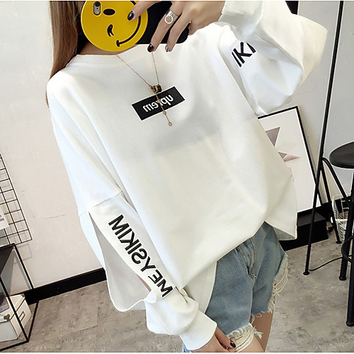 

Women's Sweatshirt Letter Basic Loose White Black Blue Fuchsia M L XL XXL