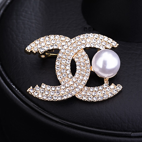 

Women's Cubic Zirconia Brooches Classic Letter Elegant Sweet Brooch Jewelry Golden Silver For Party Wedding