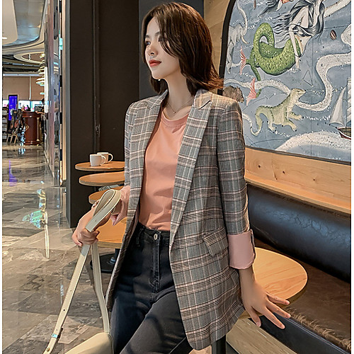 

Women's Solid Colored Notch lapel collar Jacket Regular Daily Long Sleeve Polyester Coat Tops Khaki
