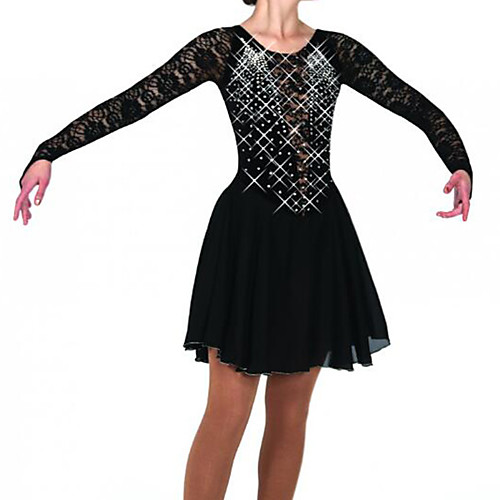 

Figure Skating Dress Women's Girls' Ice Skating Dress Black Patchwork Spandex High Elasticity Training Competition Skating Wear Crystal / Rhinestone Long Sleeve Ice Skating Figure Skating