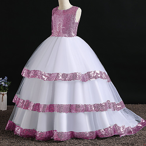 

Princess Dress Flower Girl Dress Girls' Movie Cosplay A-Line Slip Cosplay Pink / Silver Dress Halloween Carnival Masquerade Polyester Sequin