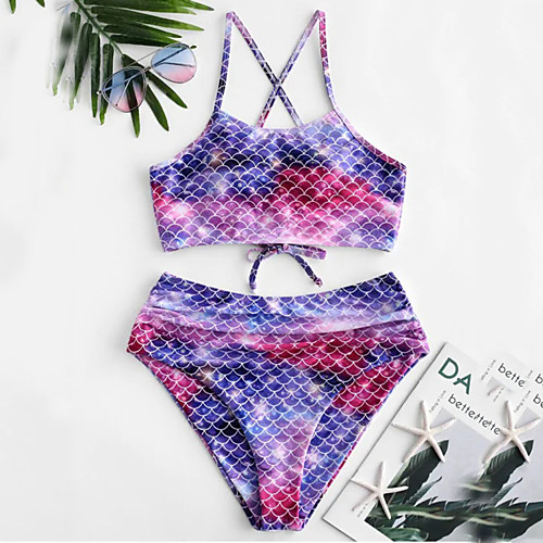 

Women's Bikini Swimsuit Lace up Print Geometric Floral Rainbow Swimwear Bandeau Bathing Suits
