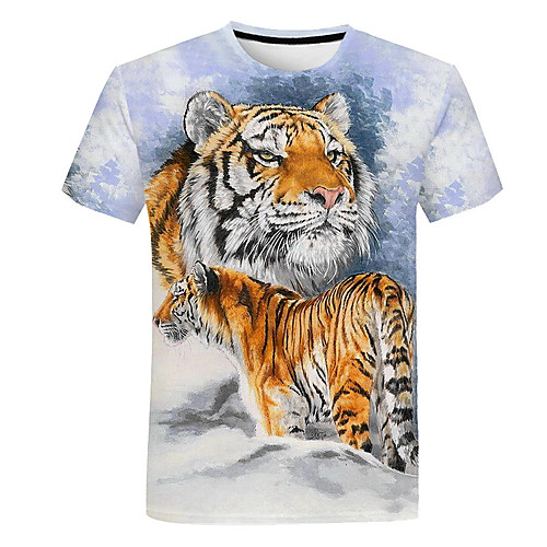 

Men's 3D Slim T-shirt Daily Round Neck Blue / Short Sleeve