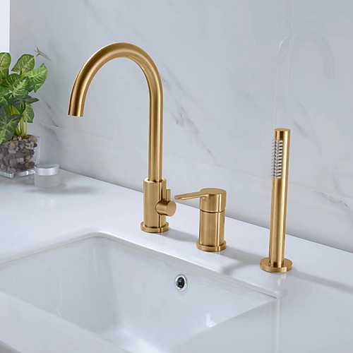 

Bathtub Faucet - Contemporary Nickel Brushed Roman Tub Ceramic Valve Bath Shower Mixer Taps