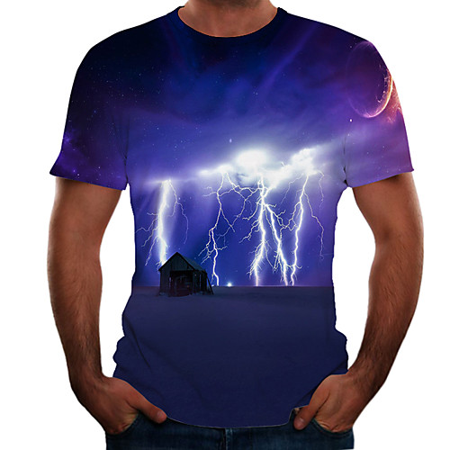 

Men's Plus Size Color Block 3D T-shirt Basic Daily Weekend Round Neck Purple / Short Sleeve