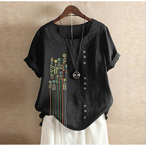 

Women's Plus Size Geometric Loose Shirt - Cotton Daily Black / Navy Blue