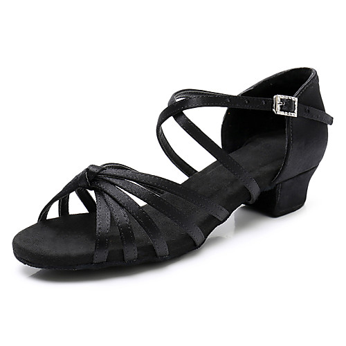 

Girls' Latin Shoes / Salsa Shoes Satin / Faux Leather Buckle Heel Buckle / Crystals Thick Heel Customizable Dance Shoes Black / Dark Brown