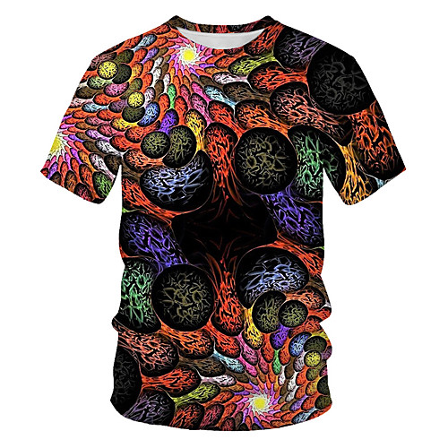 

Men's Geometric Galaxy Slim T-shirt Basic Holiday Round Neck Rainbow / Short Sleeve