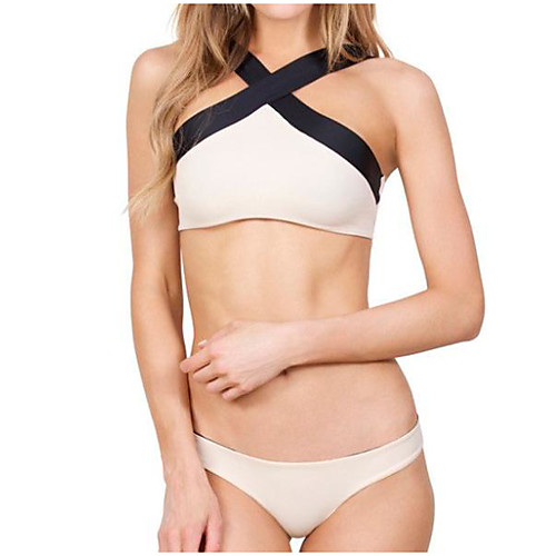 

Women's Bikini Tankini Swimsuit Color Block White Black Rainbow Swimwear Halter Bathing Suits