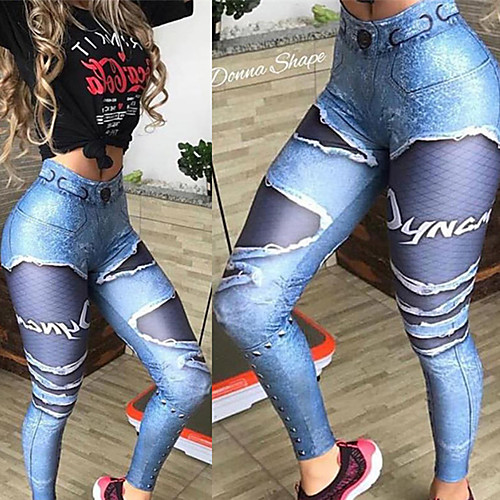 

Women's High Waist Yoga Pants Leggings Tummy Control Butt Lift Moisture Wicking Blue Fitness Gym Workout Running Sports Activewear High Elasticity Skinny / Breathable