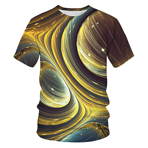 

Men's Geometric Galaxy Slim T-shirt Basic Holiday Round Neck Rainbow / Short Sleeve