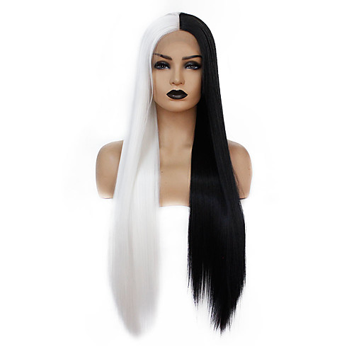 

Synthetic Lace Front Wig Straight Gaga Middle Part Lace Front Wig Long Black / White Synthetic Hair 22-26 inch Women's Heat Resistant Women Hot Sale Black White / Glueless