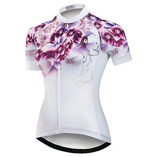 

21Grams Women's Short Sleeve Cycling Jersey Spandex Red / White Floral Botanical Bike Jersey Top Mountain Bike MTB Road Bike Cycling UV Resistant Quick Dry Breathable Sports Clothing Apparel