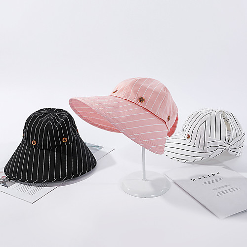 

Women's Active Basic Cute Lace Floppy Hat Sun Hat-Striped Solid Colored Spring Summer Black White Blushing Pink