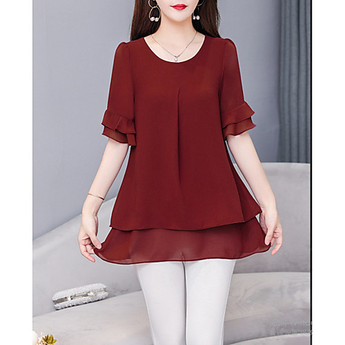 

Women's Blouse Solid Colored Tops Round Neck Loose Chiffon Daily Wine Black Purple US0 / UK4 / EU32 US4 / UK8 / EU36 US6 / UK10 / EU38 US8 / UK12 / EU40 US10 / UK14 / EU42 US14 / UK18 / EU46
