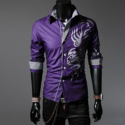 

Men's Shirt Geometric Long Sleeve Daily Tops White Black Purple