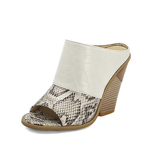 

Women's Sandals Animal Print Chunky Heel Peep Toe PU Spring & Fall / Summer Yellow / White / Black