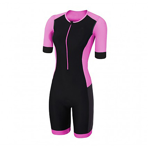 

21Grams Women's Short Sleeve Triathlon Tri Suit Spandex Pink / Black Solid Color Bike UV Resistant Quick Dry Breathable Sports Solid Color Mountain Bike MTB Road Bike Cycling Clothing Apparel