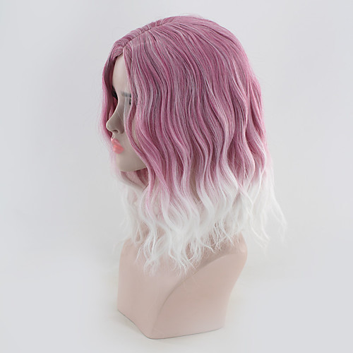 

Synthetic Wig Curly kinky Straight Asymmetrical Wig Medium Length White / Pink Synthetic Hair 16 inch Women's Best Quality White Pink