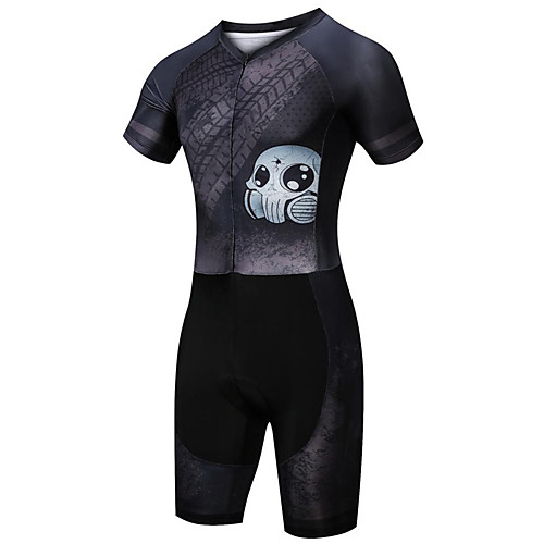 

21Grams Men's Short Sleeve Triathlon Tri Suit Spandex Black Skull Bike UV Resistant Quick Dry Breathable Sports Skull Mountain Bike MTB Road Bike Cycling Clothing Apparel / Stretchy