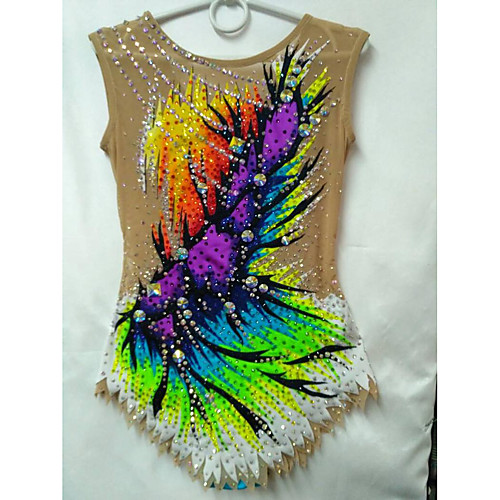 

21Grams Rhythmic Gymnastics Leotards Artistic Gymnastics Leotards Women's Girls' Leotard Green Spandex High Elasticity Breathable Handmade Jeweled Diamond Look Sleeveless Training Dance Rhythmic