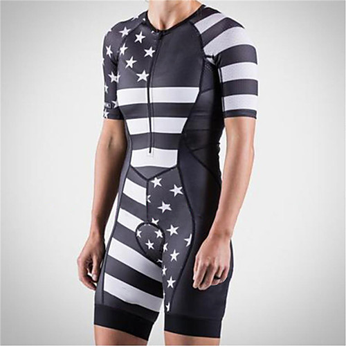 

21Grams Men's Short Sleeve Triathlon Tri Suit Spandex BlackWhite Stars National Flag Bike UV Resistant Quick Dry Breathable Sports Stars Mountain Bike MTB Road Bike Cycling Clothing Apparel