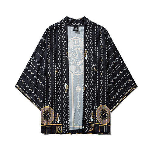 

Men's Geometric Print Shirt Kimonos Daily V Neck Black