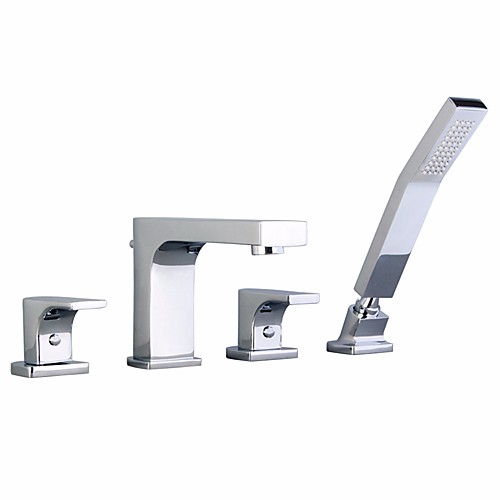 

Bathtub Faucet - Contemporary Chrome Roman Tub Brass Valve Bath Shower Mixer Taps / Two Handles Four Holes
