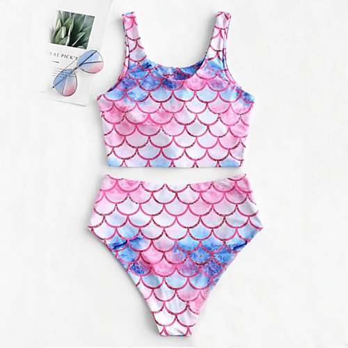 

Women's Basic Bandeau Cheeky High Waist Bikini Swimwear Swimsuit - Floral Geometric Lace up Print S M L Rainbow